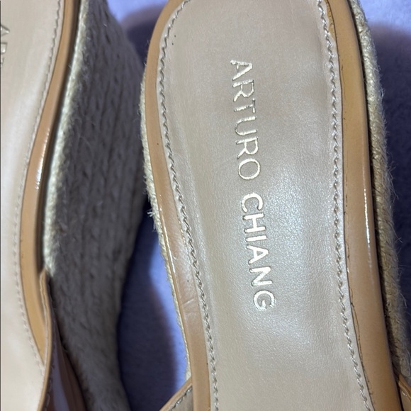 Arturo Chiang Tan Wedge Sandals with Crisscross Straps - Picture 2 of 5